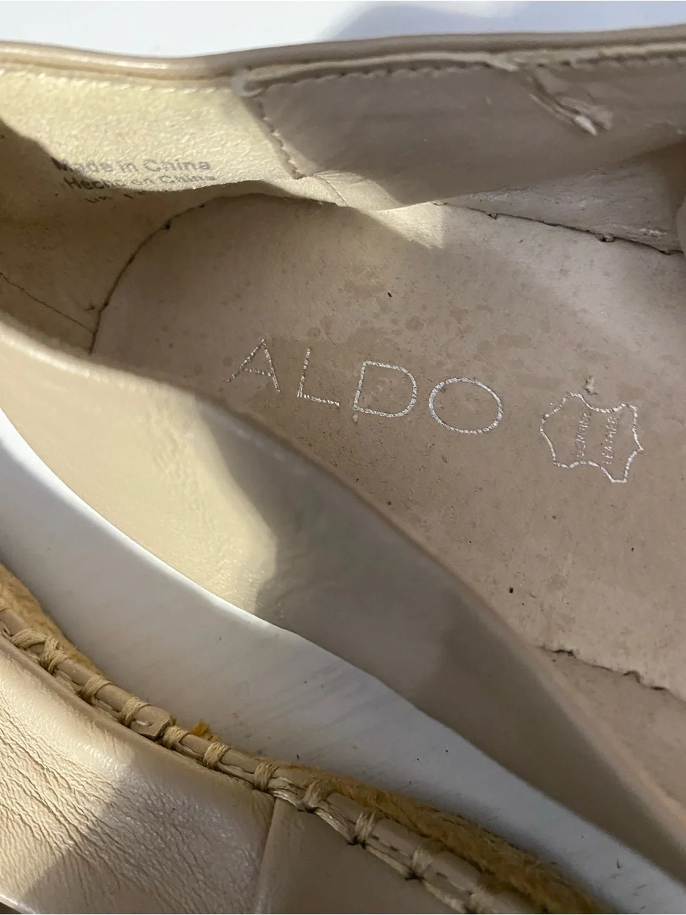 ALDO Women's Cap Toe Espadrille Flats Leather Slip On Beige Black Sz 8